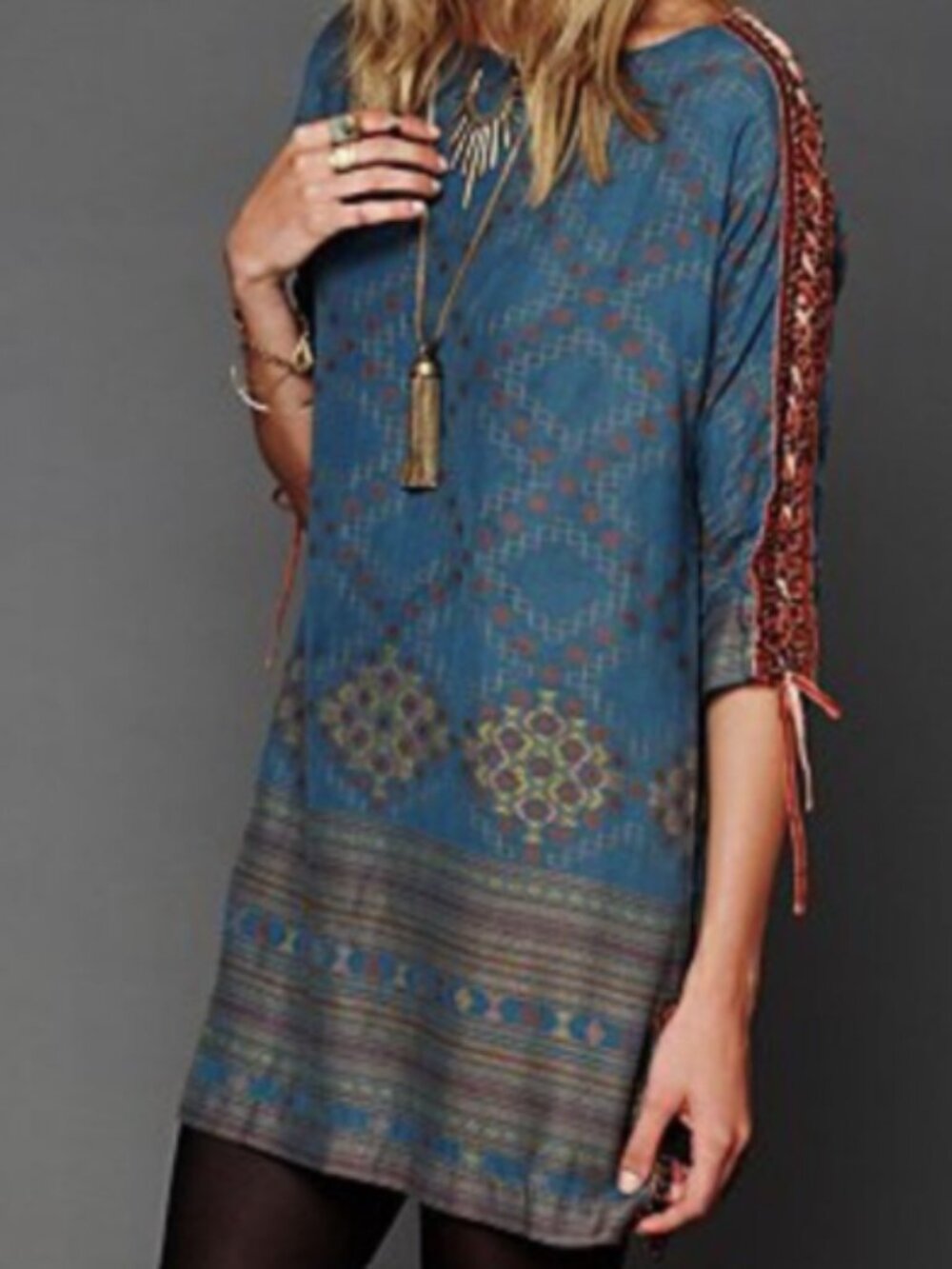 FREE PEOPLE Romantics Stole My Heart mini dress tunic lace-up sides - size small